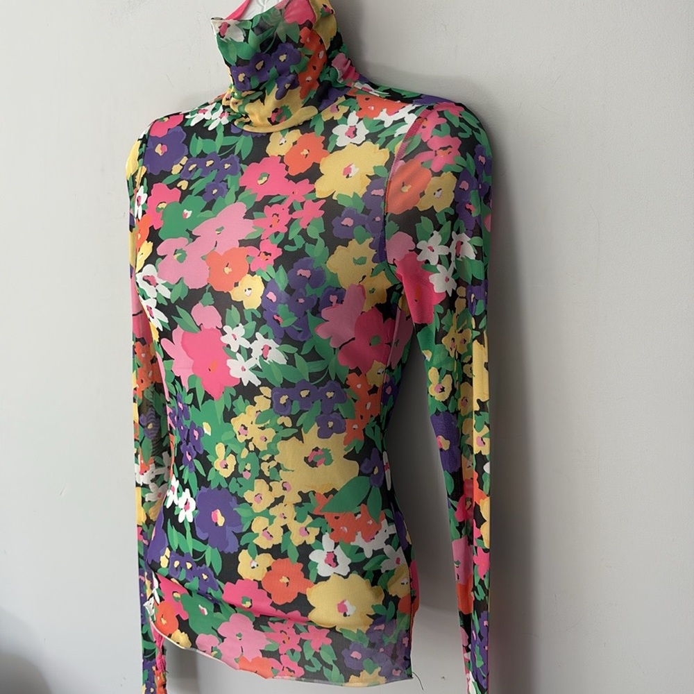 AFRM Floral Neon Garden Mesh Zadie Turtleneck Top - Picture 3 of 7